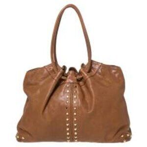 Michael Kors Brown Studded Leather Aster Ring Hobo Purse